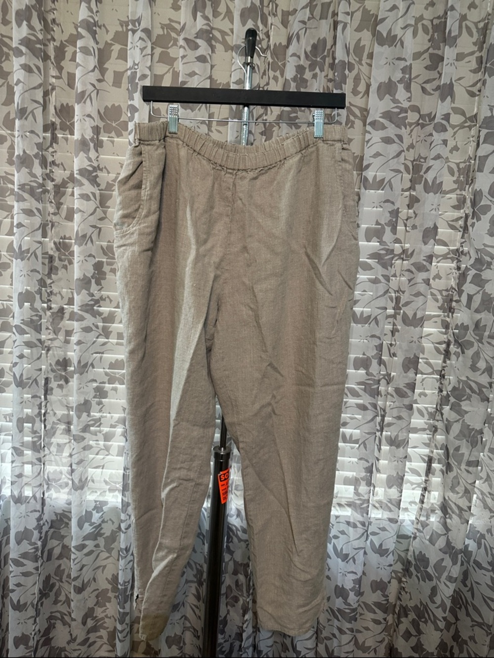 Flax Linen Pull-On Pants in Taupe-Beige